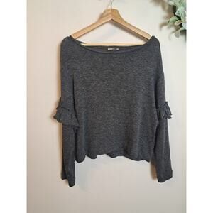 Zara Frilled Ruffled Drop Shoulder Long Sleeve Sweater Gray Fuzzy S